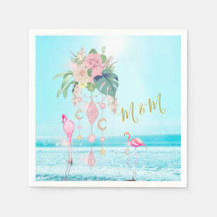 Ocean Sea Flamingo Floral Jewels Pink  Napkin