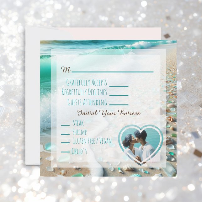 Ocean Sea Glass Coastal Photo Wedding RSVP  Invitation (Creator Uploaded)