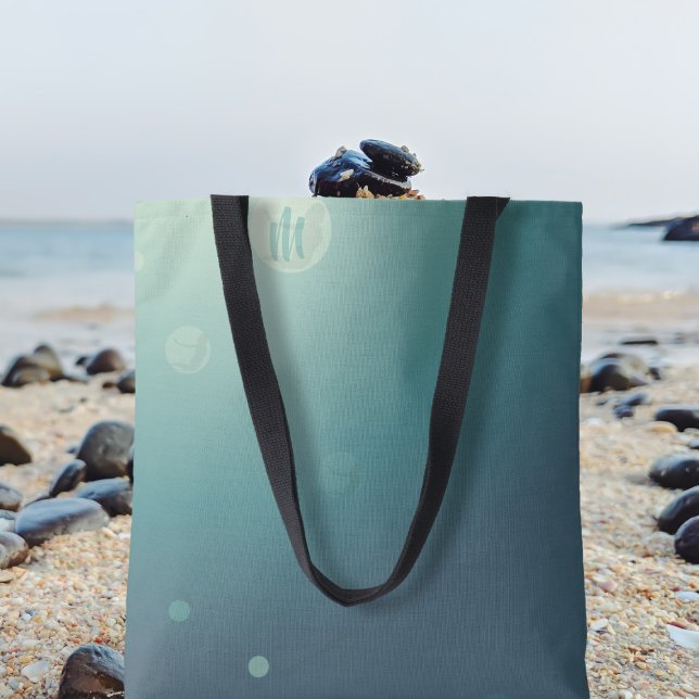 Ocean Sea Green Mermaid Monogrammed Tote Bag (Add your initial to the sea bubble and off to the beach you go)