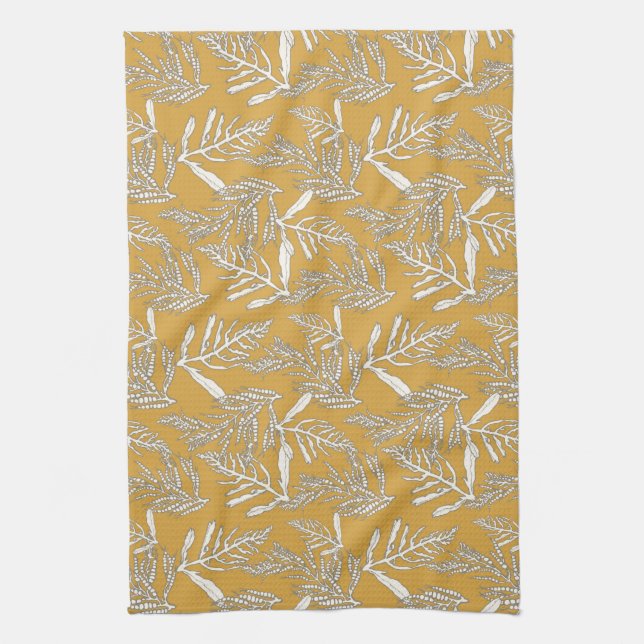 Ocean Sea Kelp on the Beach in Gold Tea Towel (Vertical)