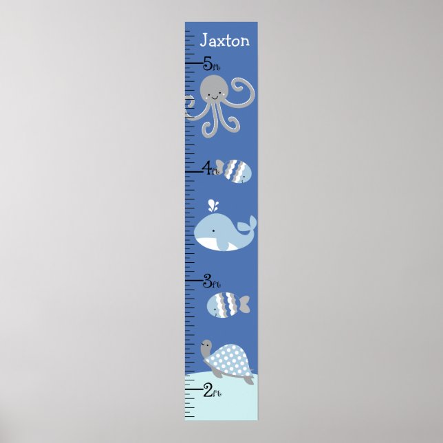 Ocean Sea Life Blue Grey Growth Chart Keep at 8x44 (Front)