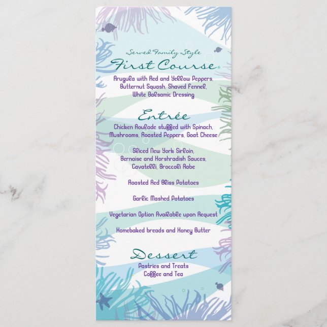 Ocean Sea Life Menu Dinner Card (Front)