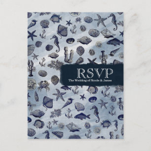 Ocean Sea Life Nautical Seashells Beach RSVP Invitation Postcard