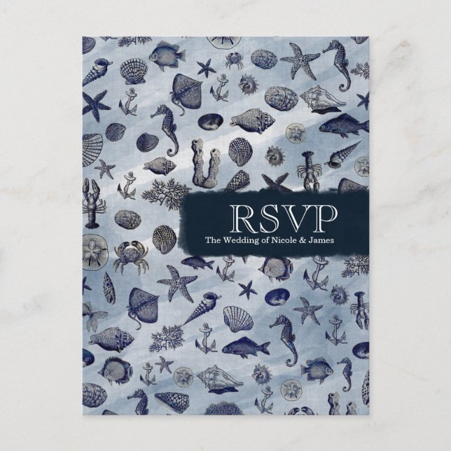 Ocean Sea Life Nautical Seashells Beach RSVP Invitation Postcard (Front)