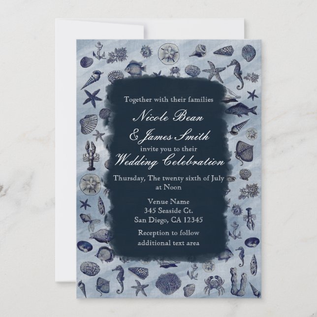 Ocean Sea Life Nautical Seashells Beach Wedding Invitation (Front)