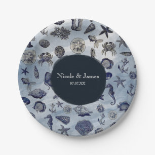 Ocean Sea Life Nautical Seashells Beach Wedding Paper Plate