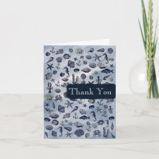 Ocean Sea Life Nautical Seashells Beach Wedding Thank You Card (Front)