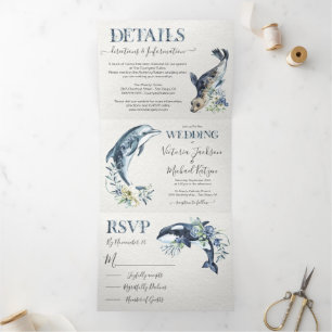 Ocean Sea life Wedding Tri-Fold Invitation