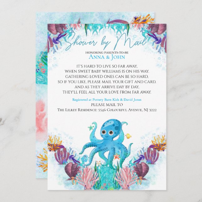 Ocean Sea Octopu Colourful Baby Shower By Mail Inv Invitation (Front/Back)