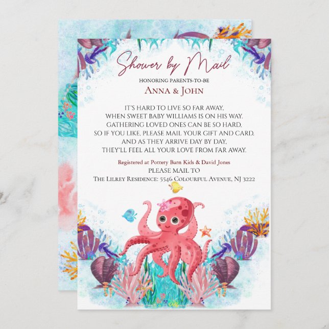 Ocean Sea Octopu Colourful Baby Shower By Mail Invitation (Front/Back)