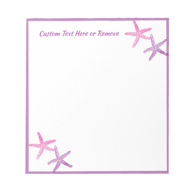 Ocean Sea Starfish Pink Purple Personalised Notepad (Front)