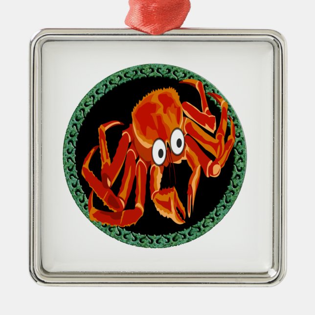 Ocean sea tropical orange king crab metal ornament (Front)
