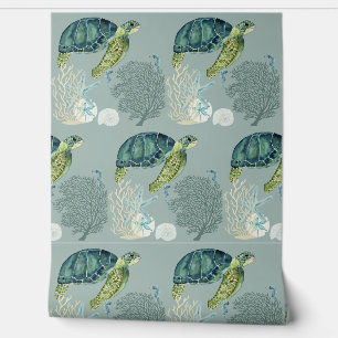 Ocean Sea Turtle Coral And Shells Wallpaper