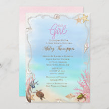 Ocean Sea Turtle Girls Baby Shower Invitation