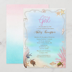 Ocean Sea Turtle Girls Baby Shower Invitation