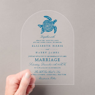 Ocean Sea Turtle, Sea Blue Beach Wedding Acrylic Invitations
