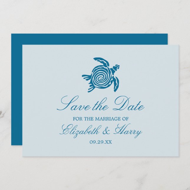Ocean Sea Turtle, Sea Blue Beach Wedding Save The Date (Front/Back)