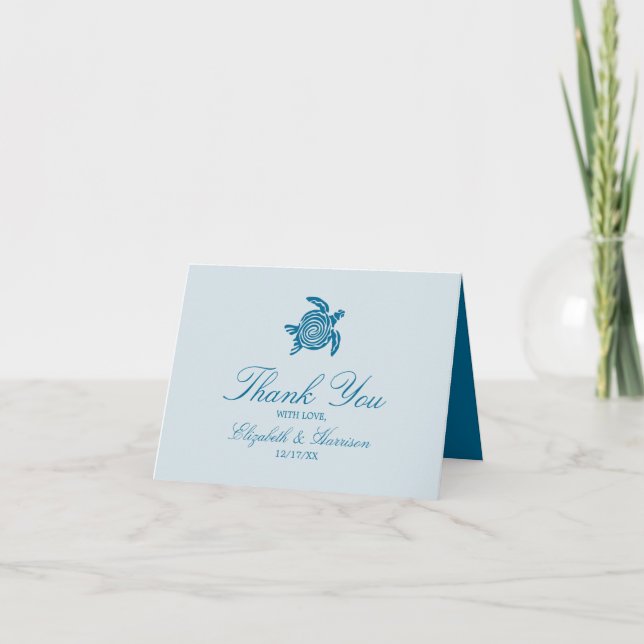 Ocean Sea Turtle, Sea Blue Beach Wedding Thank You Card (Front)