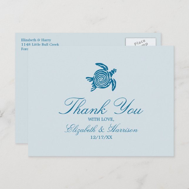 Ocean Sea Turtle, Sea Blue Beach Wedding Thank You Postcard (Front/Back)