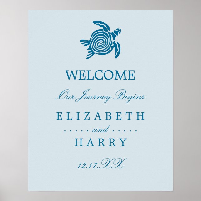 Ocean Sea Turtle, Sea Blue Beach Wedding Welcome Poster (Front)