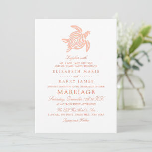 Ocean Sea Turtle, Soft Coral Beach Wedding Invitation