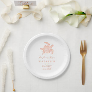 Ocean Sea Turtle, Soft Coral Beach Wedding Paper Plate