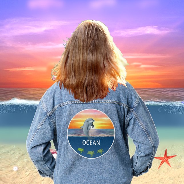 Ocean, Sea Turtles and Dolphin Denim Jacket (Creator Uploaded)