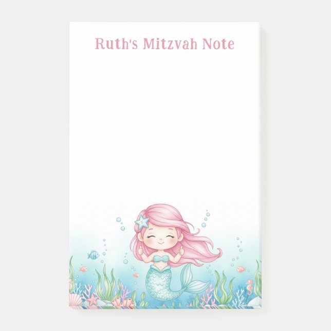 Ocean Sea Underwater Mermaid Personalised Mitzvah Post-it Notes (Front)