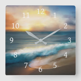 Ocean Sea View 283 Sunset Square Wall Clock