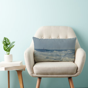 Ocean Sea Waves Stormy Weather Pier Lumbar Cushion