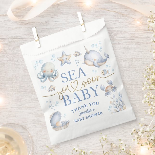 Ocean Sea You Soon Baby Shower Boy Blue  Favour Bag (Clipped)
