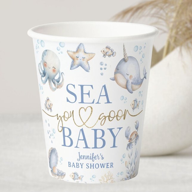 Ocean Sea You Soon Baby Shower Boy Blue Paper Cups (Creator Uploaded)