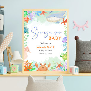 Ocean Sea you Soon Summer Baby Shower Poster