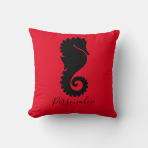 Ocean Seahorse Black Red Personalised Cushion