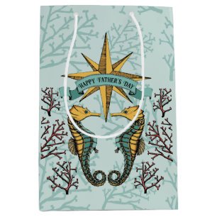 Ocean Seahorse & Coral Happy Fathers Day Photo Medium Gift Bag