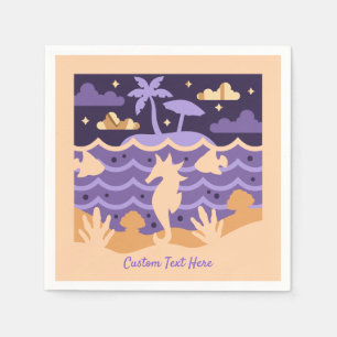 Ocean Seahorse Fish Island Palm Tree Personalised Napkin
