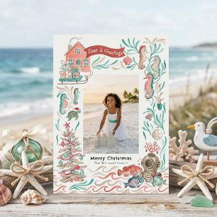 Ocean Seas & Greetings Seahorse Christmas Photo Holiday Card