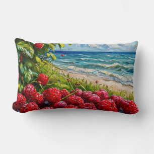 Ocean seascape and raspberries lumbar cushion