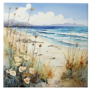 Ocean Seascape watercolor Ceramic Tile