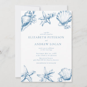 Ocean Seashell   Blue Wedding Invitation