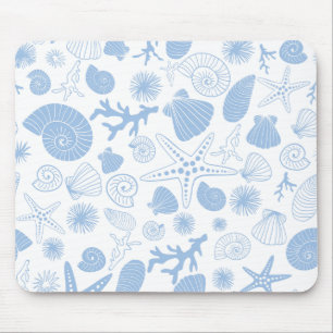 Ocean Seashell Light Blue Nautical Seashore Beach Mouse Pad