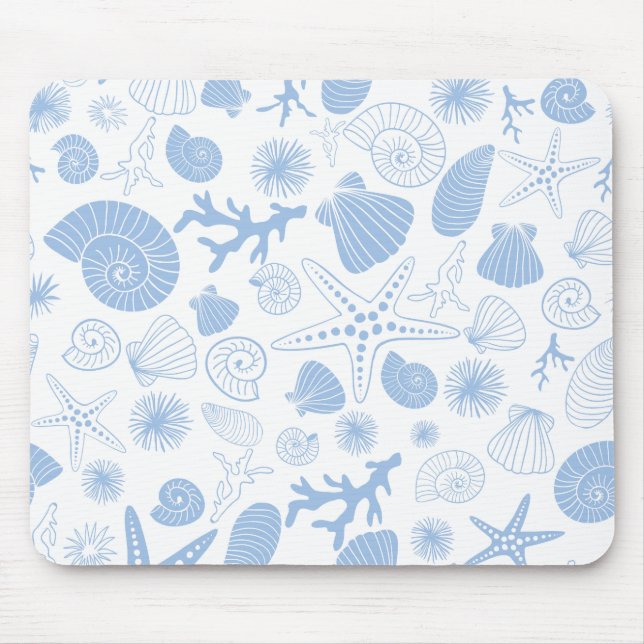 Ocean Seashell Light Blue Nautical Seashore Beach Mouse Pad (Front)