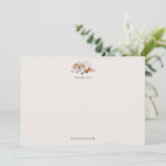 Ocean Seashells Beach Boho Coastal Bridal Shower Thank You Card (Standing Front)