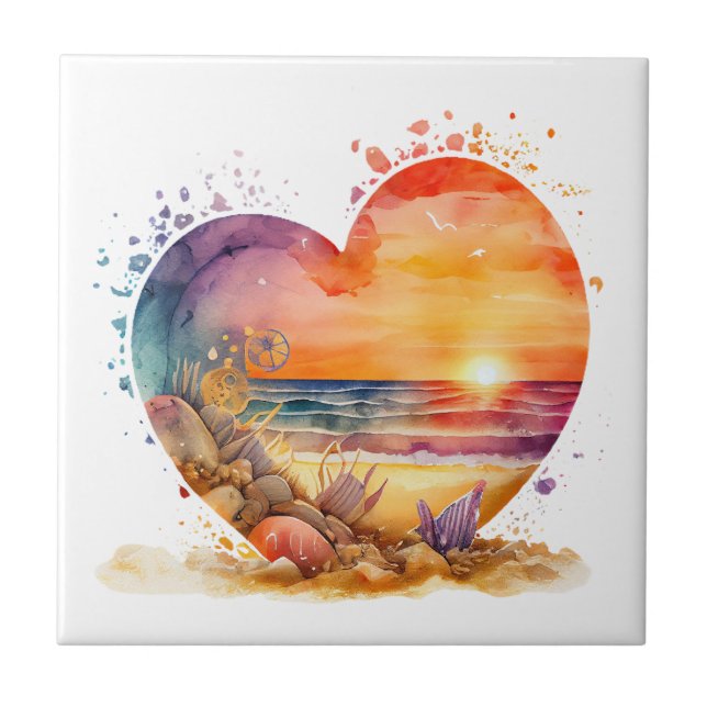 Ocean Seashells Beach Sunset Kitchen Bathroom  Ceramic Tile (Front)
