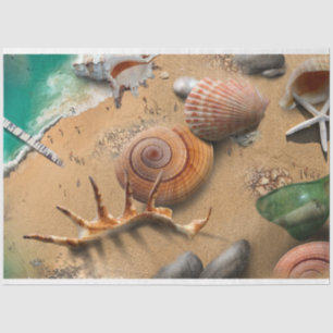 Ocean Seashells On Beach Decoupage Tissue Paper