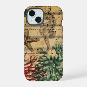 ocean seashells seahorse scripts beach fashion iPhone 15 case