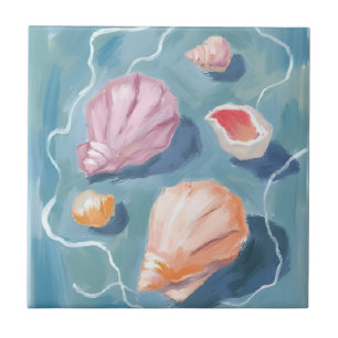 Ocean Seashells Watercolor Coastal Beach Sea Ceramic Tile