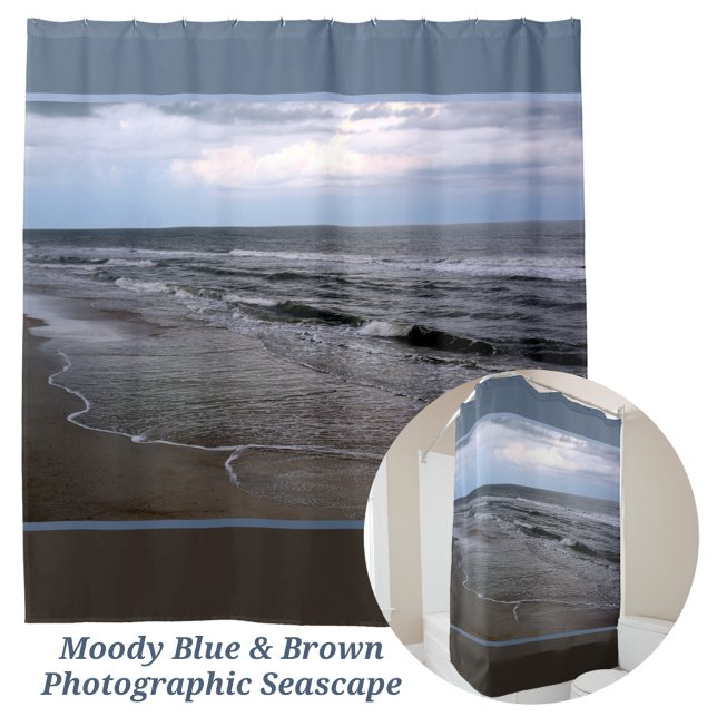Ocean Seashore Photographic Blue and Brown Shower Curtain (Creator Uploaded)