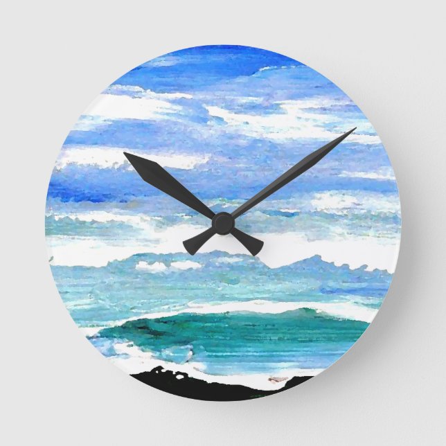 Ocean Serenity Sea Waves Oceanscape Decor Gifts Round Clock (Front)