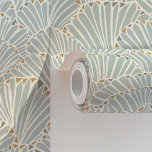 Ocean Shell Fan Art Deco in Soft Blue & Gold Wallpaper<br><div class="desc">Transform your space with this exquisite Ocean Shell Fan Art Deco Wallpaper. The intricate pattern features elegant fan-shaped shells in a soothing soft blue, accented with subtle hints of gold and ivory. This design draws inspiration from the timeless elegance of Art Deco, combining geometric precision with organic motifs. The delicate...</div>